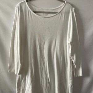 Chico's Womens White Round Neck 3/4 Sleeve The Ultimate T-Shirt Size 2 US L